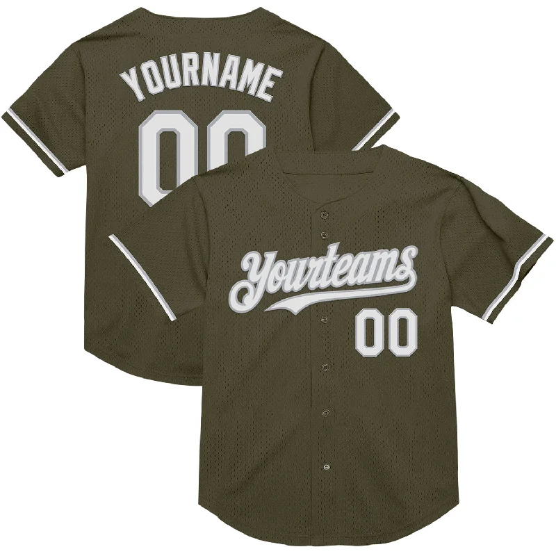 Baseball Jerseys With Custom Sizing-Custom Olive White-Gray Mesh Authentic Throwback Salute To Service Baseball Jersey