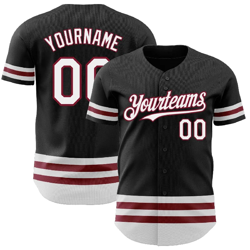 Custom Baseball Jerseys For Supporter Gifts-Custom Black White-Crimson Line Authentic Baseball Jersey