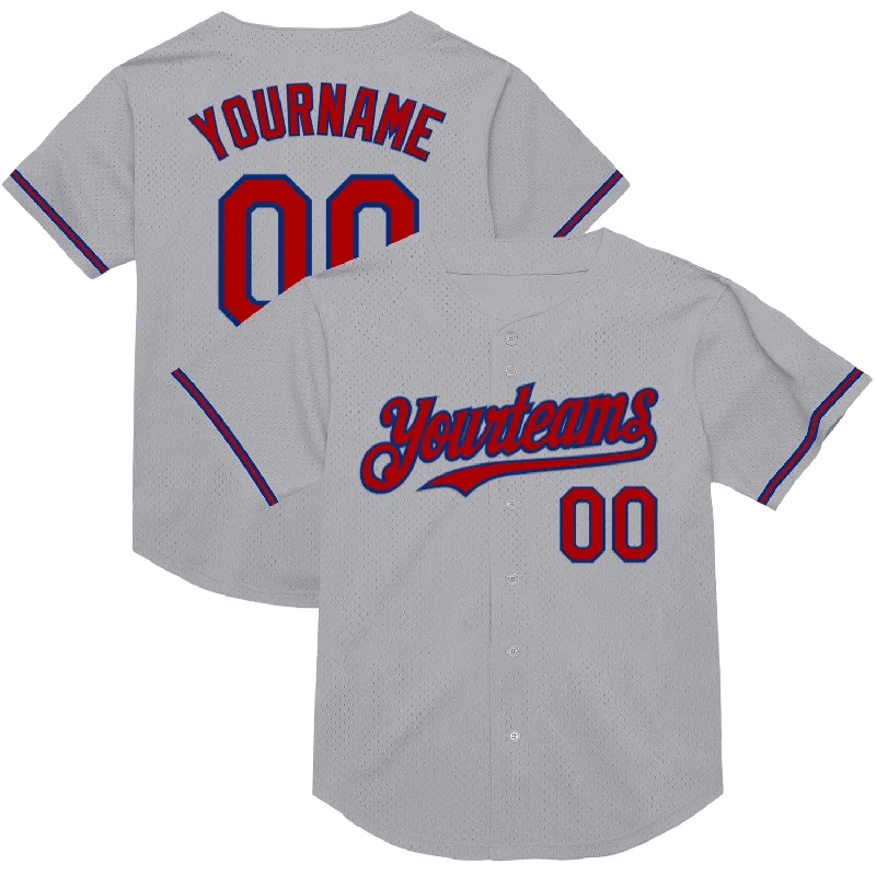 Personalized Baseball Jerseys For College Events-Custom Gray Red-Royal Mesh Authentic Throwback Baseball Jersey