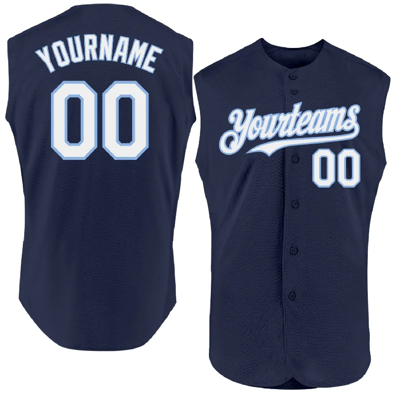 Custom Baseball Jerseys For International Tournaments-Custom Navy White-Light Blue Authentic Sleeveless Baseball Jersey