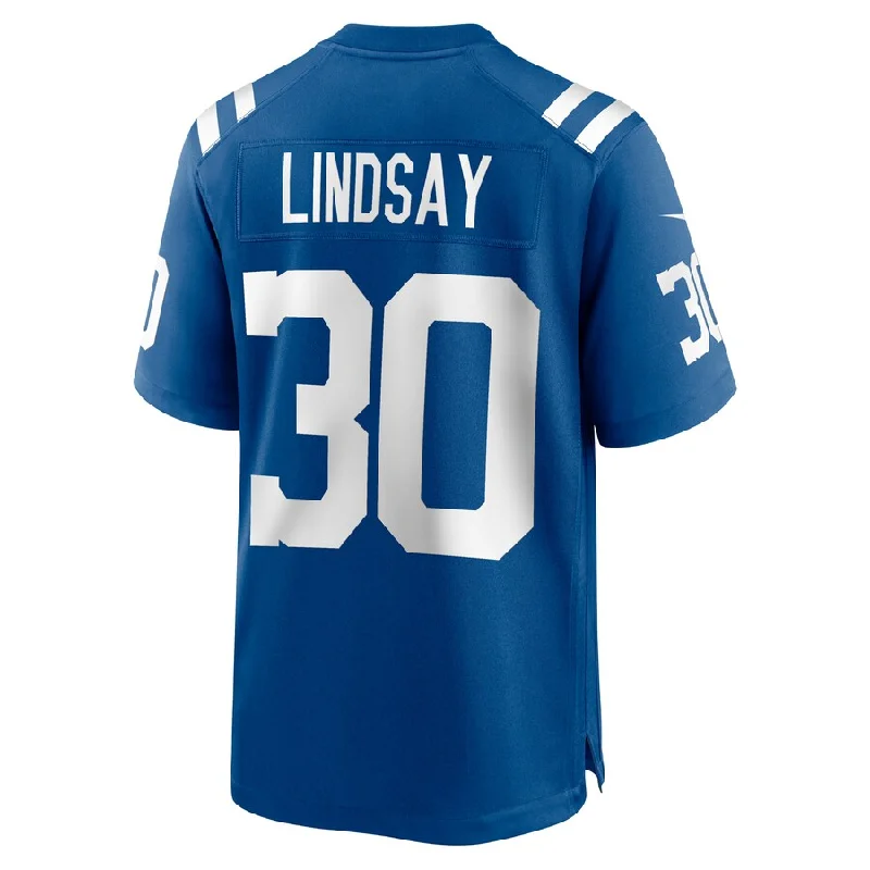 Personalized Rugby Jerseys For Tournaments-IN.Colts #30 Phillip Lindsay Royal Game Player Jersey Stitched American Football Jerseys