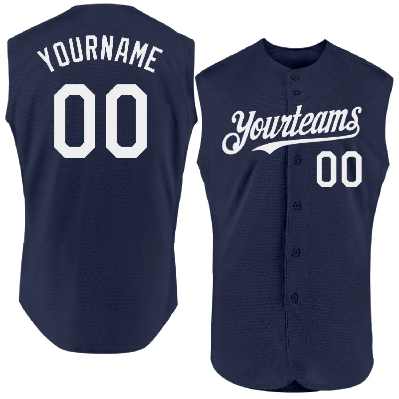 Personalized Baseball Jerseys For High School Teams-Custom Navy White Authentic Sleeveless Baseball Jersey