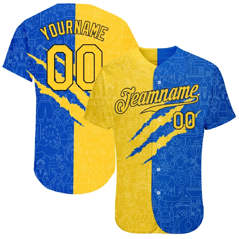 Baseball Jerseys With Team Logos & Custom Names-Custom 3D Pattern Design Ukrainian Flag Authentic Baseball Jersey