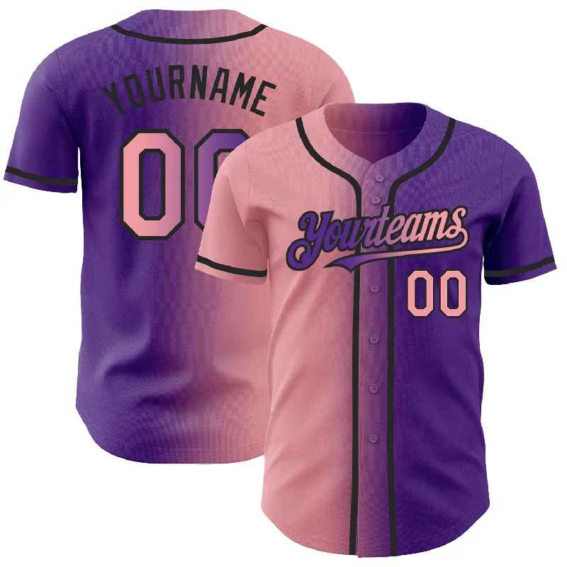 Custom Baseball Jerseys With Custom Fit-Custom Purple Medium Pink-Black Authentic Gradient Fashion Baseball Jersey