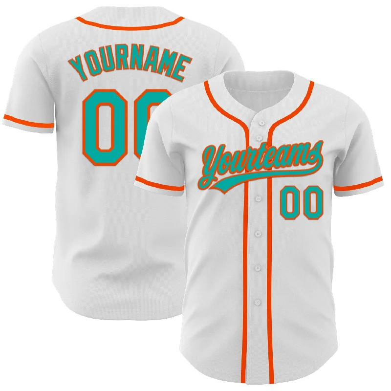 Baseball Jerseys For Custom Team Wear-Custom White Aqua-Orange Authentic Baseball Jersey