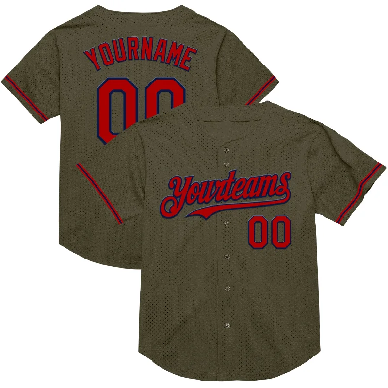 Personalized Baseball Jerseys For Tournament Winners-Custom Olive Red-Navy Mesh Authentic Throwback Salute To Service Baseball Jersey