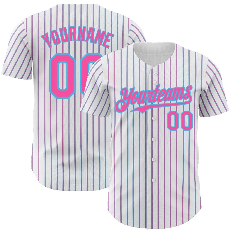 Baseball Jerseys For Team Celebrations-Custom White (Sky Blue Pink Pinstripe) Pink-Sky Blue Authentic Baseball Jersey