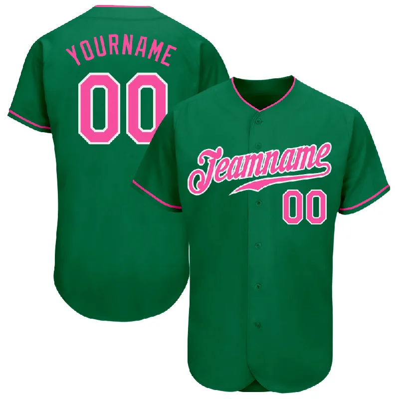 Custom Baseball Jerseys For Special Occasions-Custom Kelly Green Pink-White Authentic Baseball Jersey