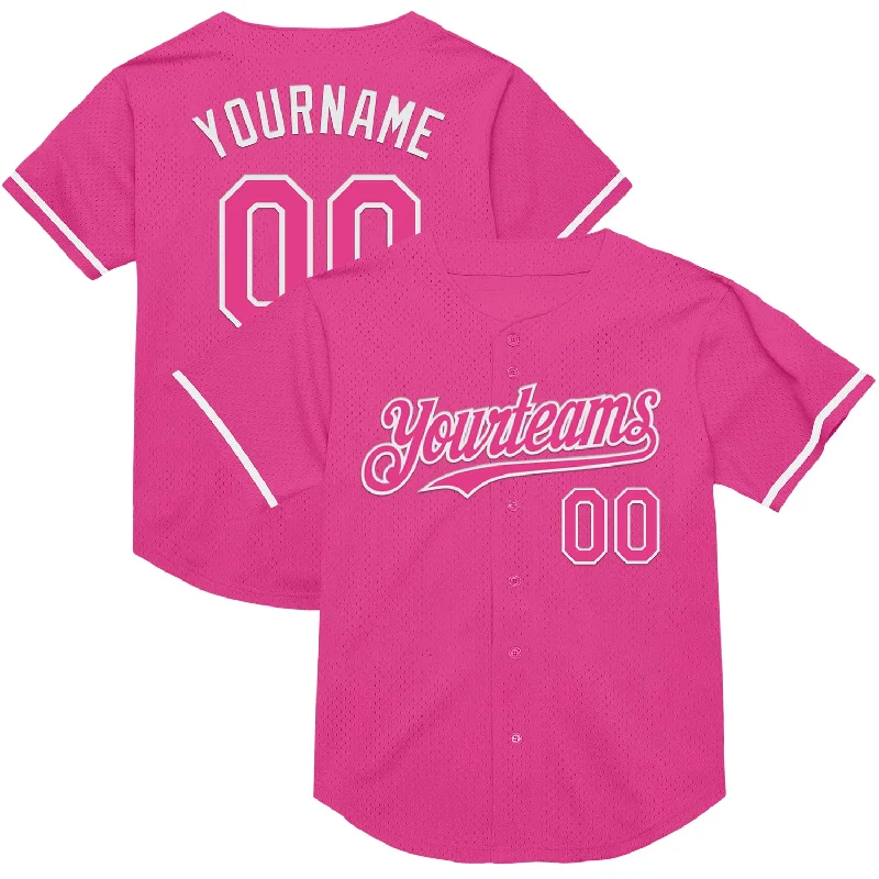 Baseball Jerseys For Fundraising Campaigns-Custom Pink White Mesh Authentic Throwback Baseball Jersey