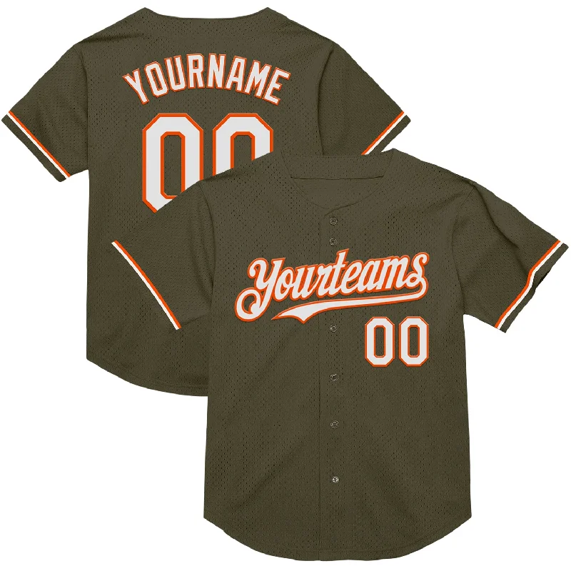 Personalized Baseball Jerseys For Competitive Teams-Custom Olive White-Orange Mesh Authentic Throwback Salute To Service Baseball Jersey