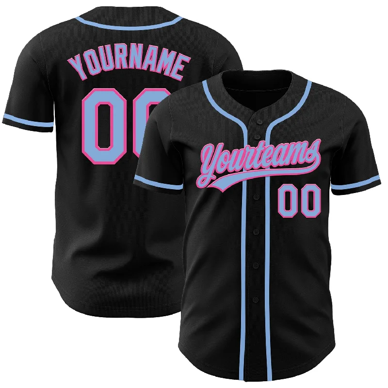 Custom Baseball Jerseys For Award Ceremonies-Custom Black Light Blue-Pink Authentic Baseball Jersey