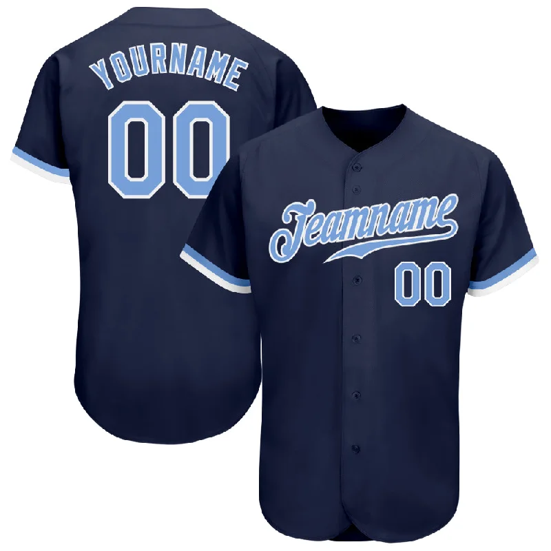 Custom Baseball Jerseys With Bold Fonts-Custom Navy Light Blue-White Authentic Baseball Jersey