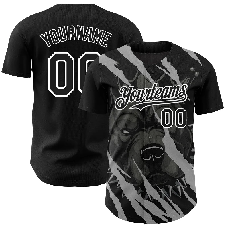 Baseball Jerseys For Team Building Events-Custom Black White 3D Pattern Design Animal Pitbull Dog Authentic Baseball Jersey