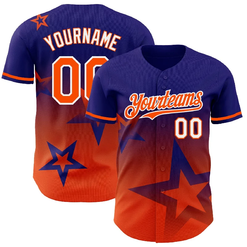 Custom Baseball Jerseys With Custom Sleeve Text-Custom Dark Purple Orange-White 3D Pattern Design Gradient Style Twinkle Star Authentic Baseball Jersey