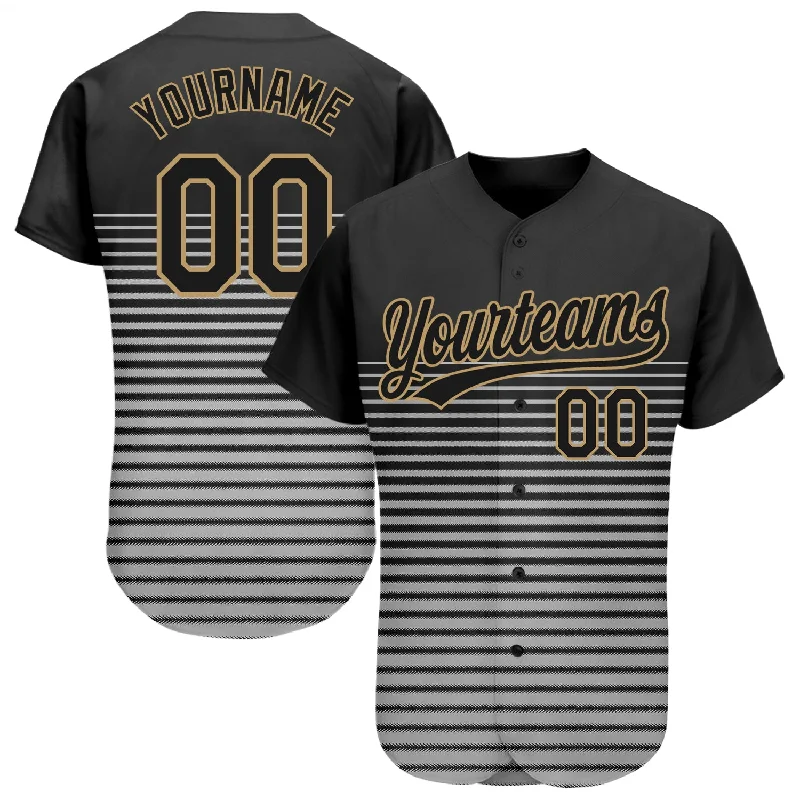 Personalized Baseball Jerseys For Competitive Teams-Custom Black Black Old Gold-Gray 3D Pattern Design Authentic Baseball Jersey