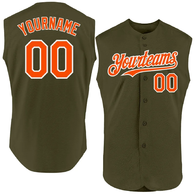 Custom Baseball Jerseys With Unique Designs-Custom Olive Orange-White Authentic Sleeveless Salute To Service Baseball Jersey