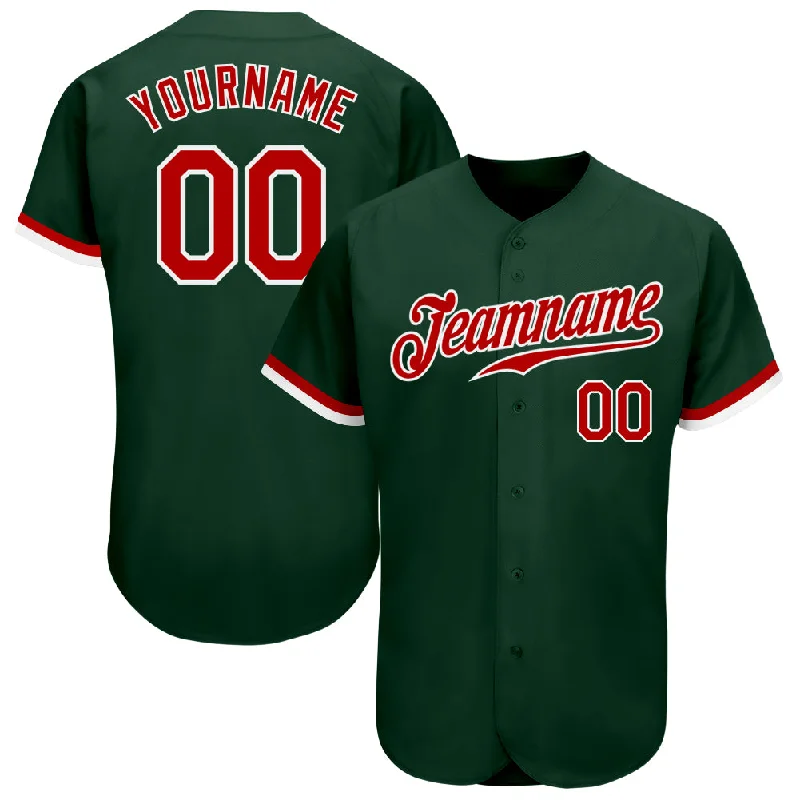 Personalized Baseball Jerseys For Charity-Custom Green Red-White Authentic Baseball Jersey