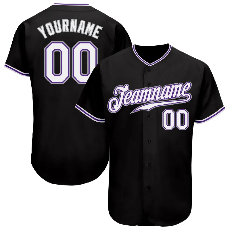 Baseball Jerseys For Promotional Campaigns-Custom Black White-Purple Authentic Baseball Jersey