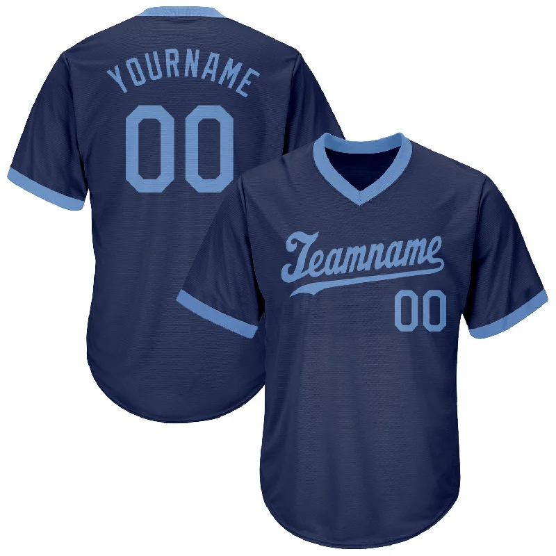 Personalized Baseball Jerseys For Large-Scale Events-Custom Navy Light Blue Authentic Throwback Rib-Knit Baseball Jersey Shirt