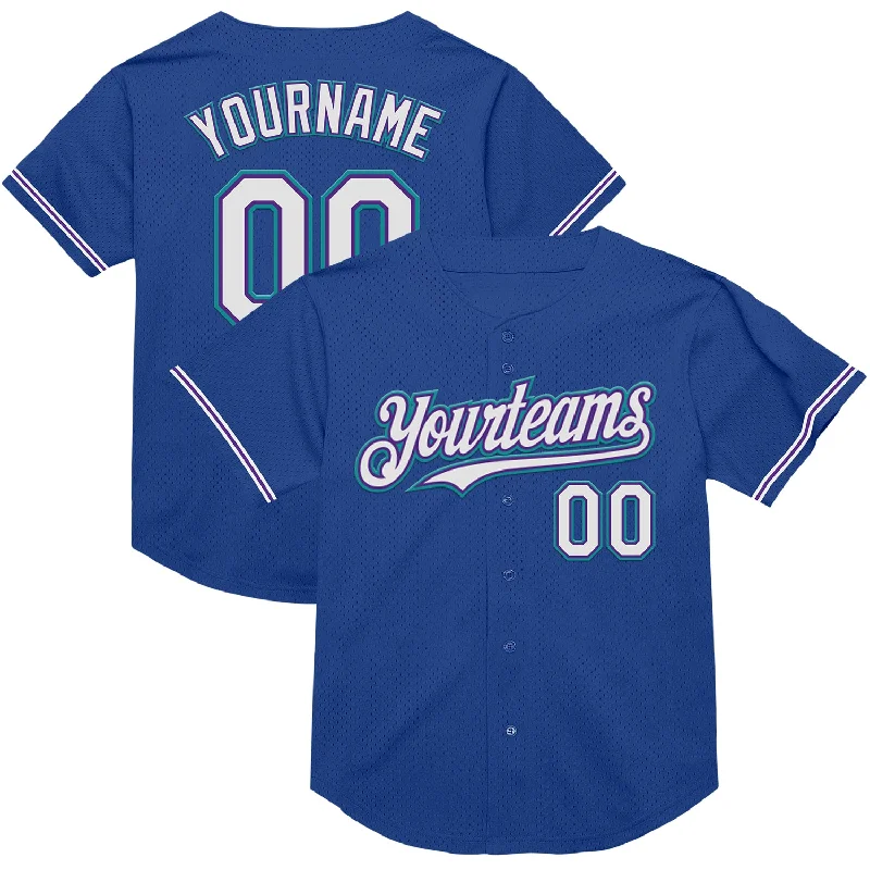 Baseball Jerseys For Team Celebrations-Custom Royal Purple-Teal Mesh Authentic Throwback Baseball Jersey