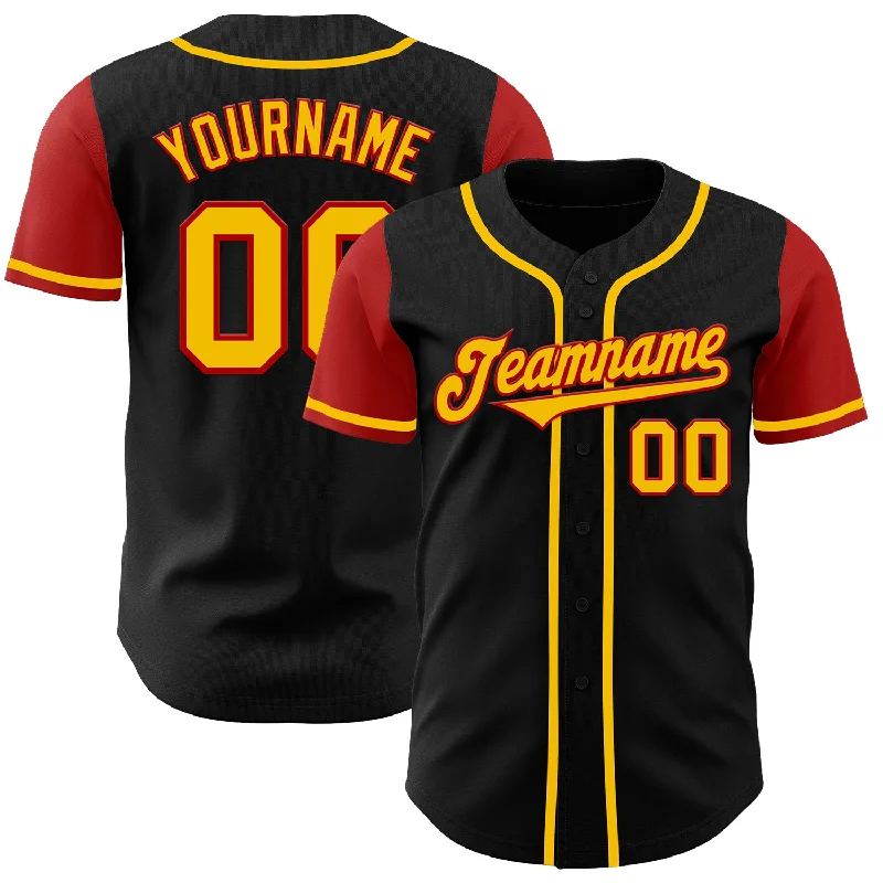 Personalized Baseball Jerseys For Special Gifts-Custom Black Gold-Red Authentic Two Tone Baseball Jersey