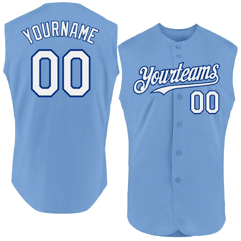 Baseball Jerseys With Player Numbers & Logos-Custom Light Blue White-Royal Authentic Sleeveless Baseball Jersey