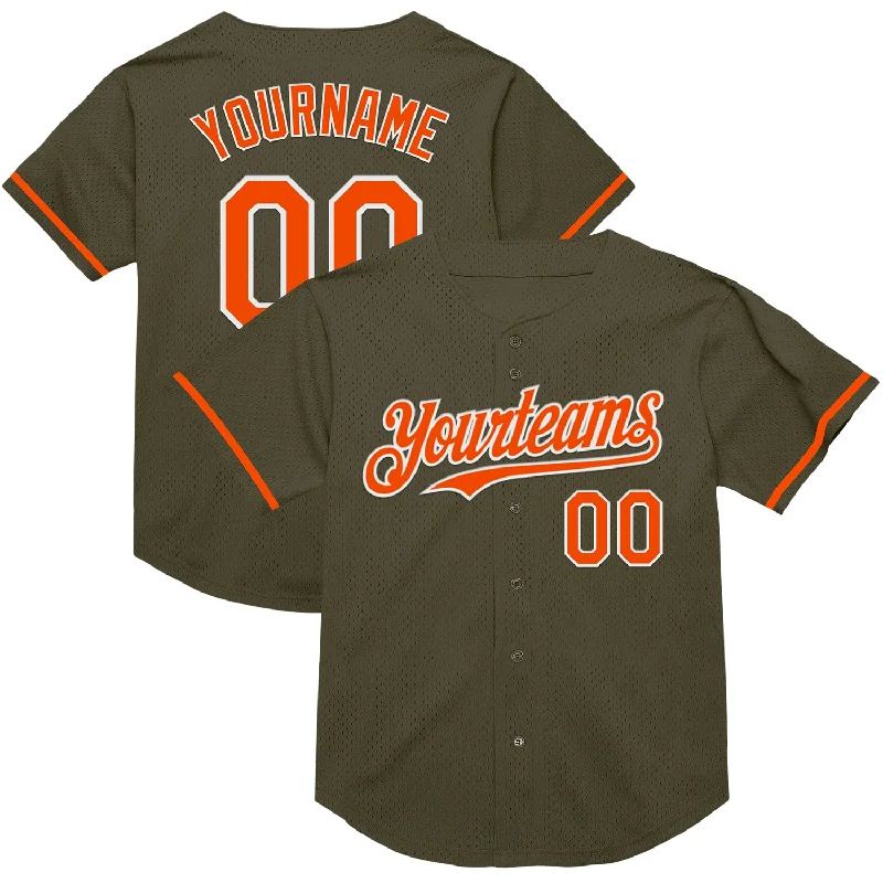 Baseball Jerseys For Corporate Team Activities-Custom Olive Orange-White Mesh Authentic Throwback Salute To Service Baseball Jersey