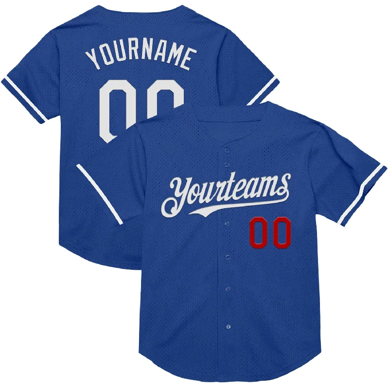 Custom Baseball Jerseys For Limited-Time Offers-Custom Royal White-Red Mesh Authentic Throwback Baseball Jersey