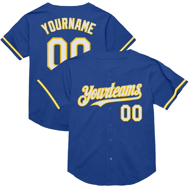 Personalized Baseball Jerseys For Special Matches-Custom Royal White-Yellow Mesh Authentic Throwback Baseball Jersey