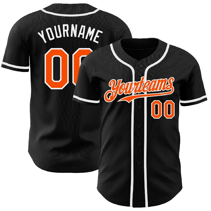 Custom Baseball Jerseys With Custom Sleeve Text-Custom Black Orange-White Authentic Baseball Jersey