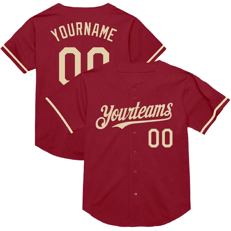 Custom Baseball Jerseys For International Teams-Custom Maroon Cream Mesh Authentic Throwback Baseball Jersey