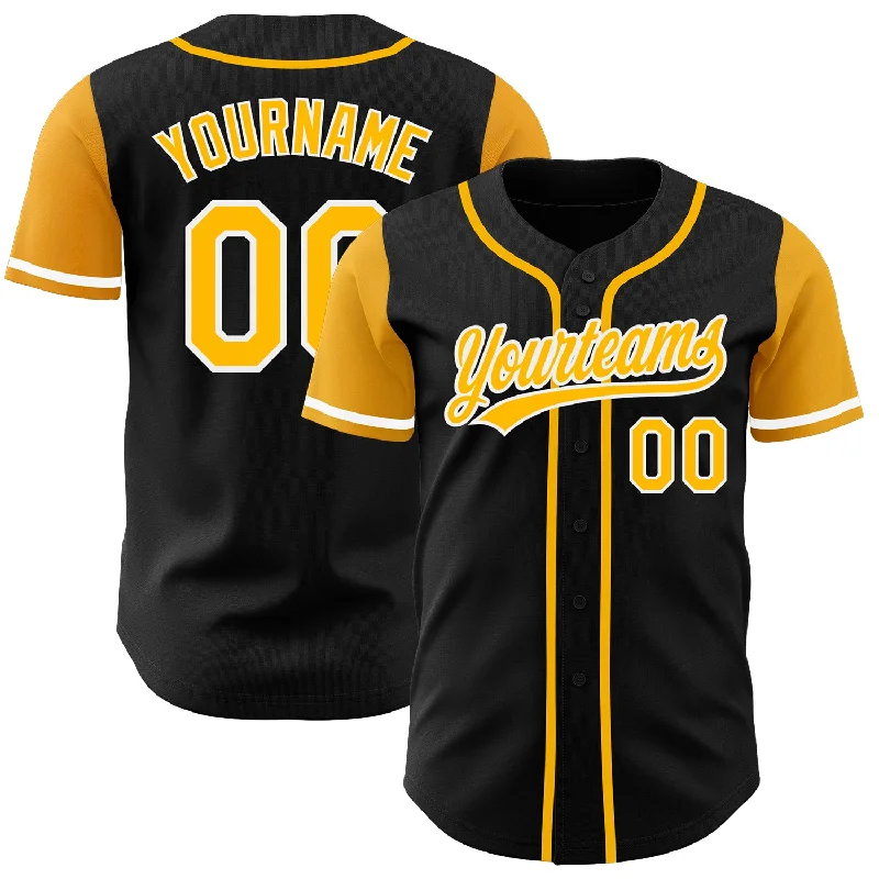 Custom Baseball Jerseys For Holiday Gifts-Custom Black Gold-White Authentic Two Tone Baseball Jersey