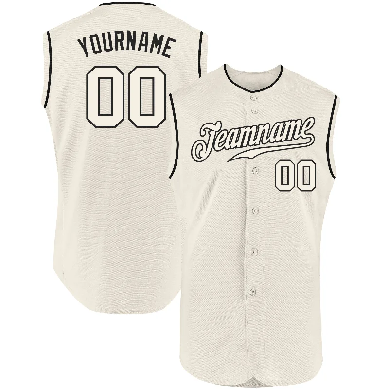 Custom Baseball Jerseys For Team Apparel Orders-Custom Cream Cream-Black Authentic Sleeveless Baseball Jersey