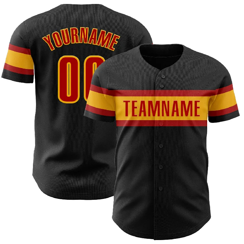 Personalized Baseball Jerseys For College Spirit-Custom Black Red-Gold Authentic Baseball Jersey