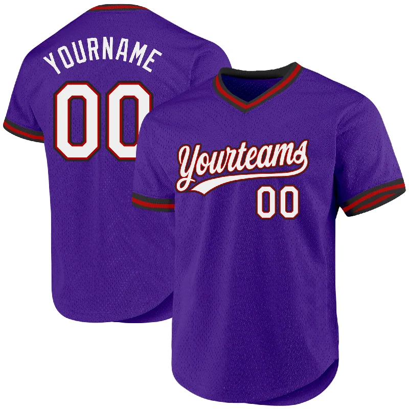 Baseball Jerseys For Special Fan Days-Custom Purple Red-Black Authentic Throwback Baseball Jersey