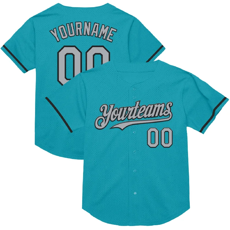 Baseball Jerseys For Team Celebrations & Recognitions-Custom Teal Gray-Black Mesh Authentic Throwback Baseball Jersey