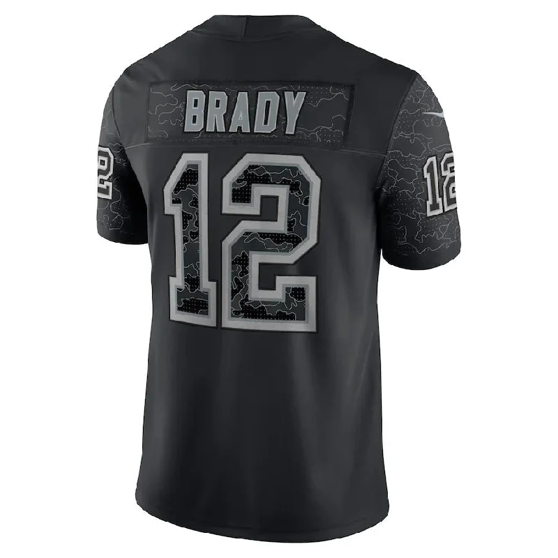 Rugby Jerseys With Custom Number Placement-TB.Buccaneers #12 Tom Brady Black RFLCTV Limited Jersey Stitched American Football Jerseys