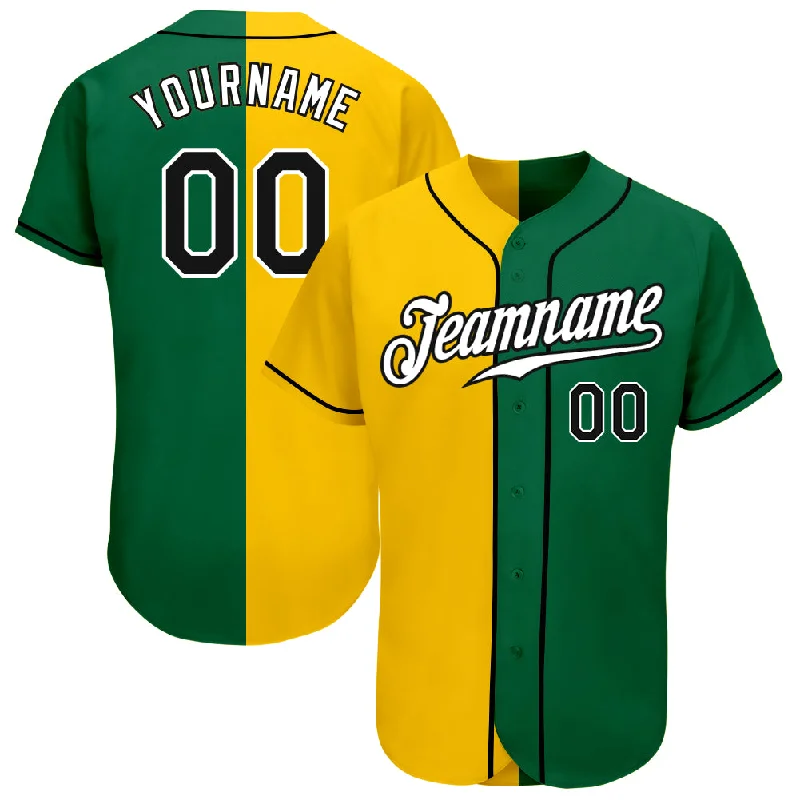 Custom Baseball Jerseys For High School Teams-Custom Kelly Green Black-Yellow Authentic Split Fashion Baseball Jersey