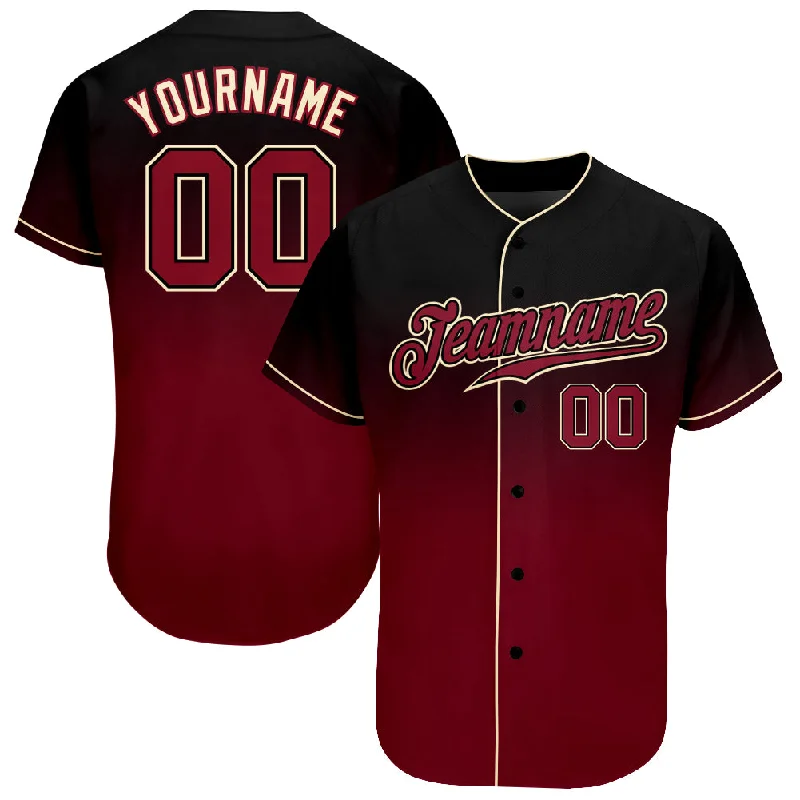 Personalized Baseball Jerseys For Birthday Gifts-Custom Black Crimson-Cream Authentic Fade Fashion Baseball Jersey