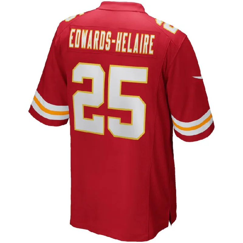 Custom Rugby Jerseys For Club Competitions-KC.Chiefs #25 Clyde Edwards-Helaire Red Game Jersey Stitched American Football Jerseys