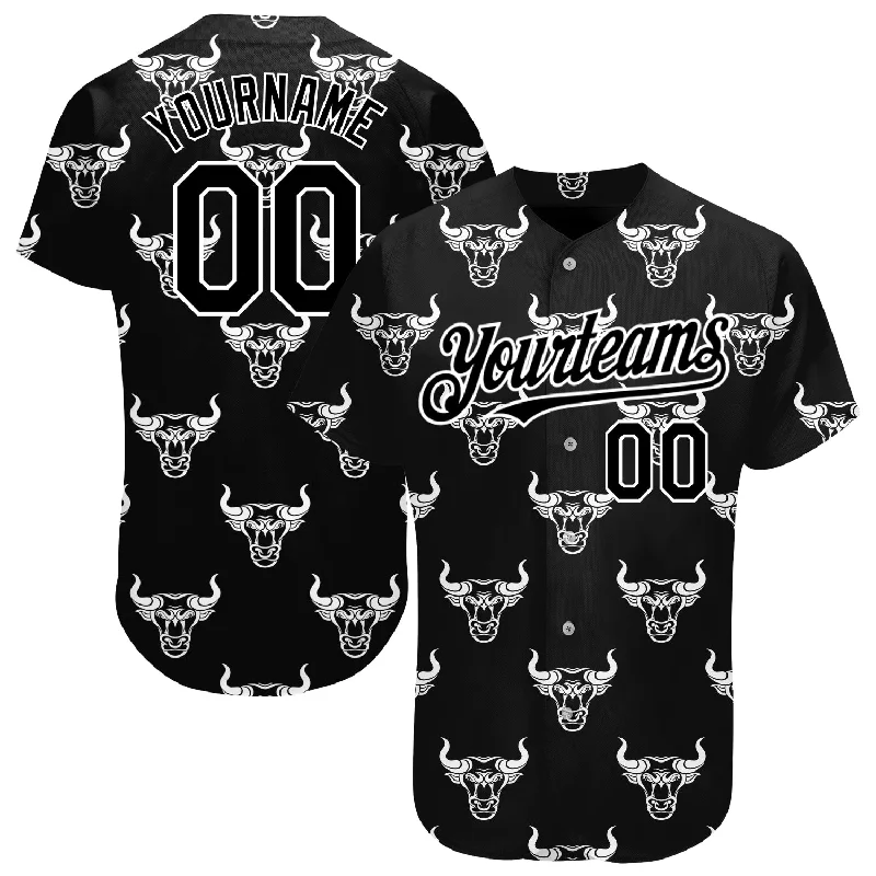 Personalized Baseball Jerseys For College Events-Custom Black White 3D Pattern Design Ox Authentic Baseball Jersey