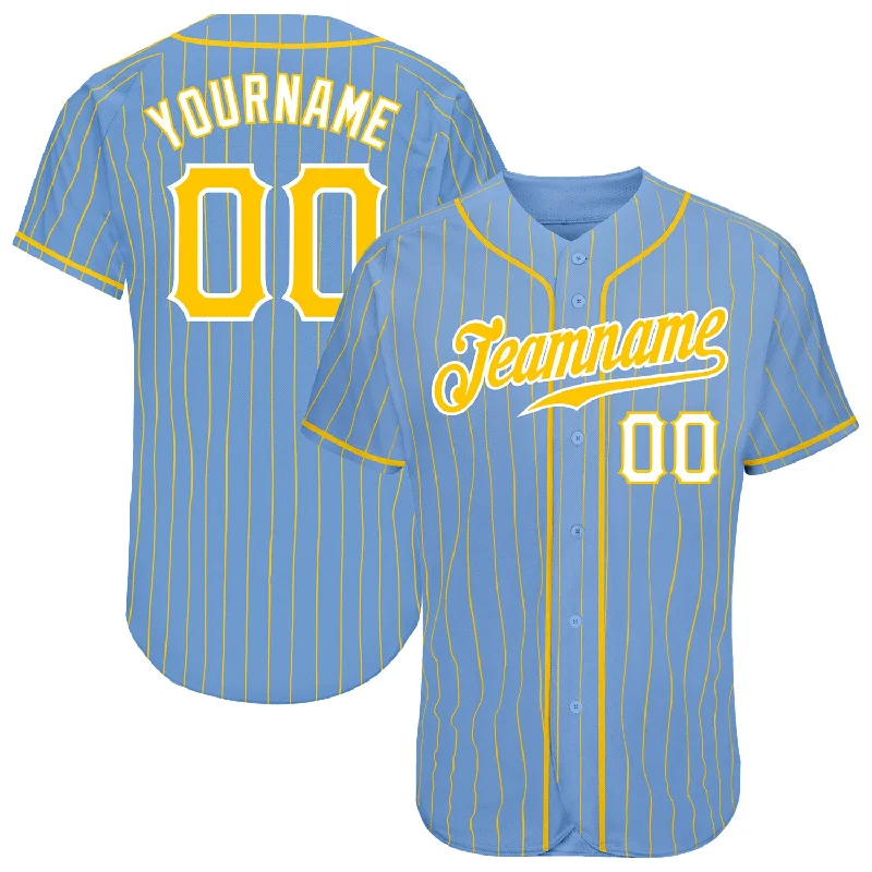 Baseball Jerseys For Custom Player Apparel-Custom Light Blue Gold Pinstripe Gold-White Authentic Baseball Jersey