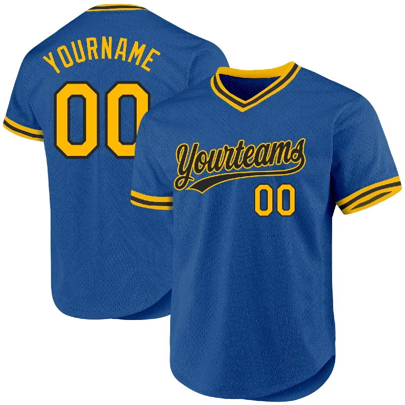 Custom Baseball Jerseys For High School Teams-Custom Blue Gold-Black Authentic Throwback Baseball Jersey