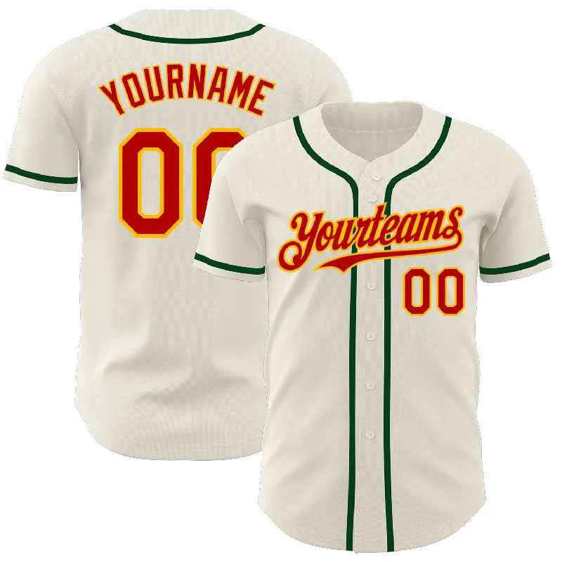 Custom Baseball Jerseys For Leagues-Custom Cream Red Gold-Green Authentic Baseball Jersey