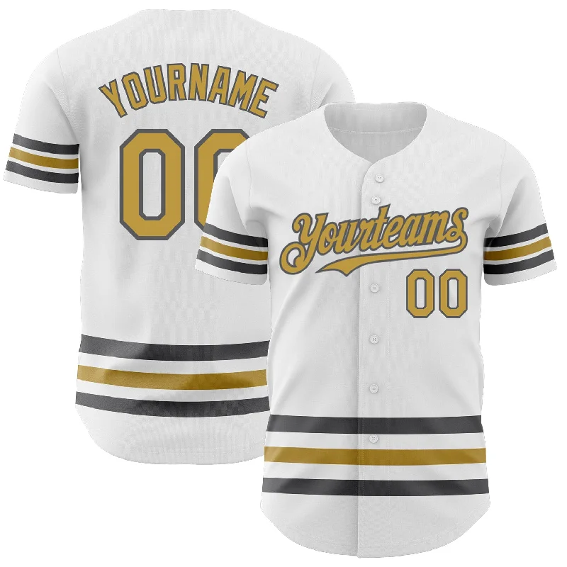 Baseball Jerseys For Family Events-Custom White Old Gold-Steel Gray Line Authentic Baseball Jersey