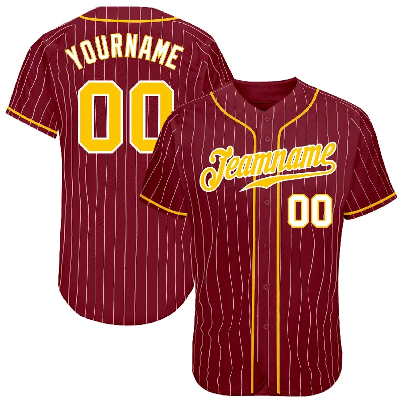 Baseball Jerseys For Sponsorship Recognition-Custom Crimson White Pinstripe Gold-White Authentic Baseball Jersey