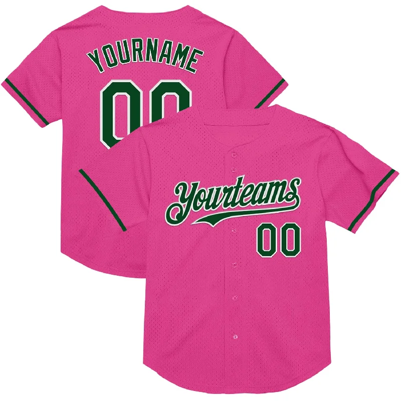 Custom Baseball Jerseys For Youth Teams-Custom Pink Green-White Mesh Authentic Throwback Baseball Jersey