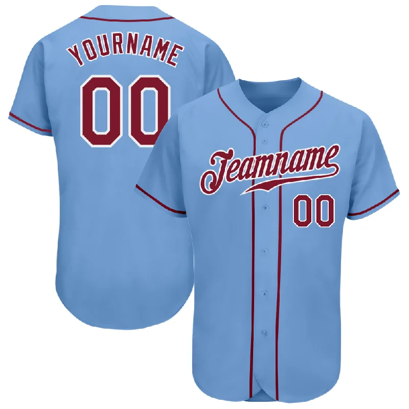 Custom Baseball Jerseys For Team Apparel Orders-Custom Light Blue Crimson-White Authentic Baseball Jersey