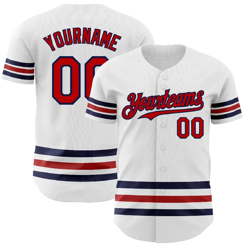 Baseball Jerseys For Sports Fundraisers-Custom White Red-Navy Line Authentic Baseball Jersey