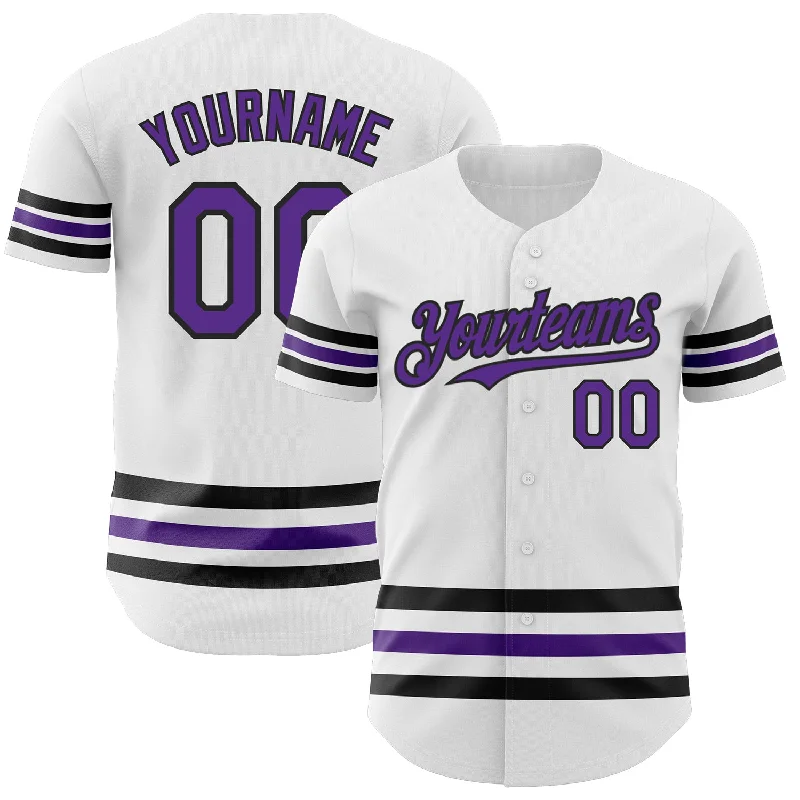 Custom Baseball Jerseys For Limited-Time Offers-Custom White Purple-Black Line Authentic Baseball Jersey